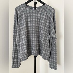 🧘‍♀️Beyond Yoga Cozy Gray Plaid Long Sleeve Top – Women’s XXL🤍